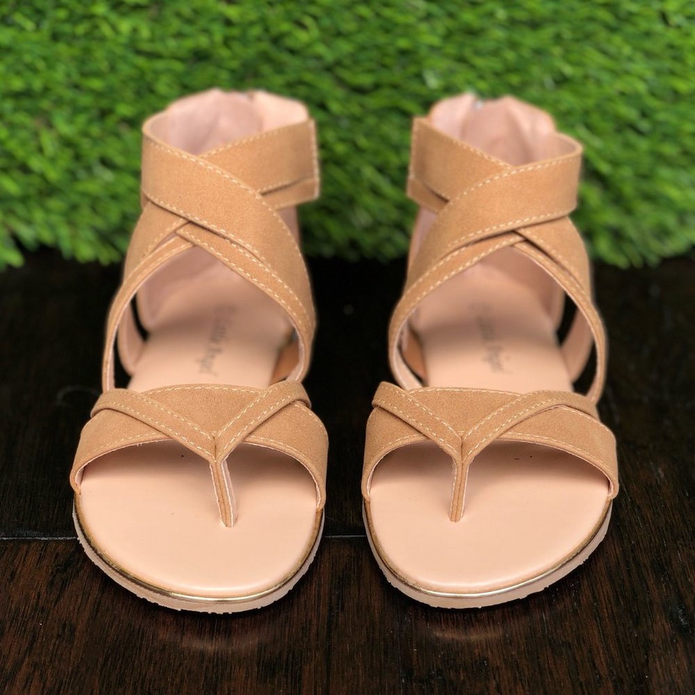 Toddler/Little/Big Girl Nubuck Gladiator Flat Sandal -Beige Nubuck